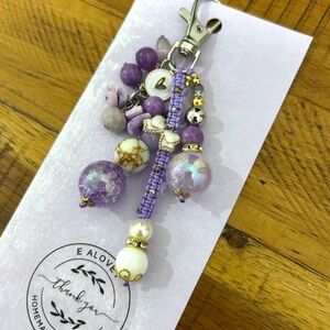 Purple Beaded Keychain Charm with Pearls-handmade/EAlovey